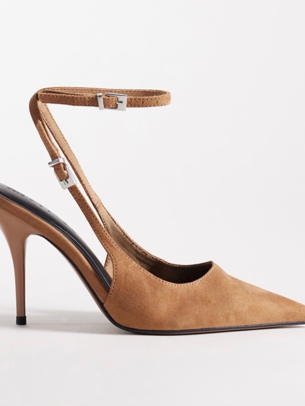 ASOS Tan Suede Pointed-Toe Ankle-Strap Heels
